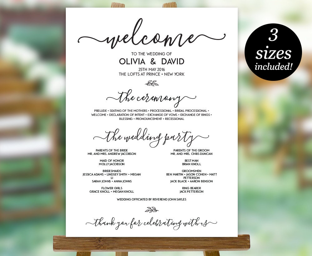 Wedding Program Sign Template Printable Wedding Program