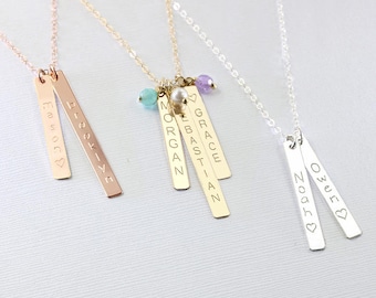 Mom necklace, Baby name necklace, Vertical bar necklace, Engraved Personalized necklace, Custom Baby name necklace Mothers day gift for mom