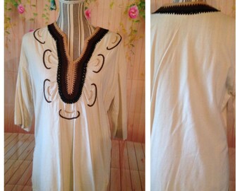 Vintage Tan/Brown/Cream 100% Cotton Tunic