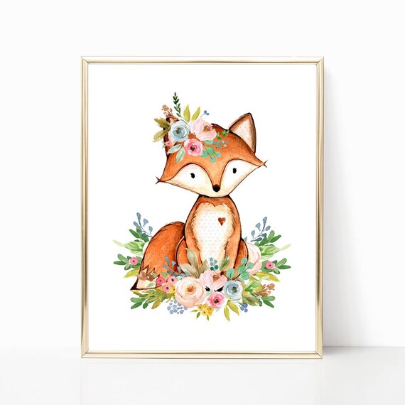 Fox Nursery. Fox Nursery Decor. Floral Fox Nursery Art. Fox