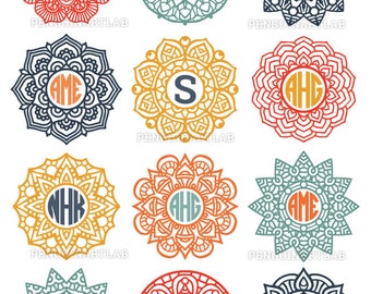 Mandala Circle Monogram Frame SVG Cut Files for Electronic Vinyl Cutter - Cricut, Silhouette, Screen Printing - svg, eps, dxf, png, studio3