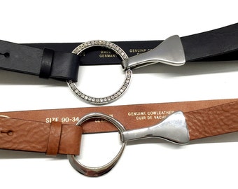 Belt leather hip belt women ring buckle belt soft and smoother leather belt shaped women belt cognac leather belt with silver ring buckle