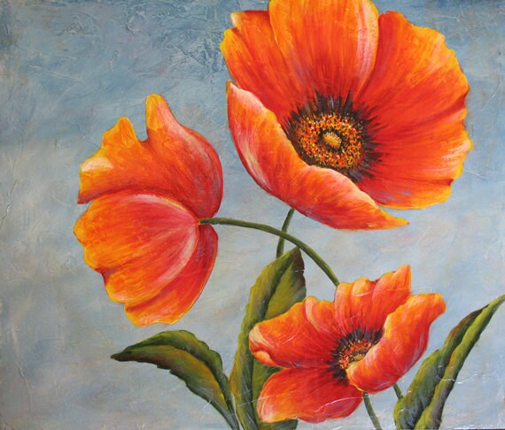 THREE POPPIES: an original acrylic painting