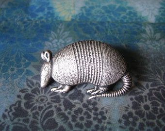Arnold - Antiqued Silver Plated Armadillo Brooch, Lapel Pin or Tie Pin, Tie Tack with Gift Box