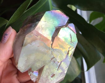 Angel Aura Elestial Smoky Quartz Point Crystal Semi-Polished Smokey