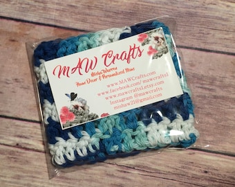 Nautical Teal Blues Colored Crochet Coffee Cozy, Drink Sleeve