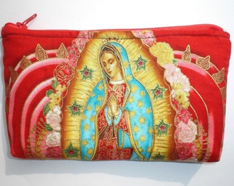 Mexican Virgin Mary Guadalupe wallet coin purse rockabilly- w/zipper Big enough 4 Make-up