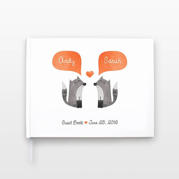 Fox Wedding Guestbook, Bridal Shower Guest Book, Animal Wedding Guest Book, Unique Engagement Gift, Personalized Journal, Couple Notebook