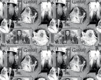 The Hobbit and Lord of the Rings Fabric Gandalf in Gray From Camelot 100% Cotton