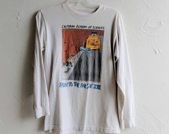Farside Graphic Tshirt California Acadamy of Science Long Sleeve Loungewear Vintage 90s Promo White T Shirt Vintage