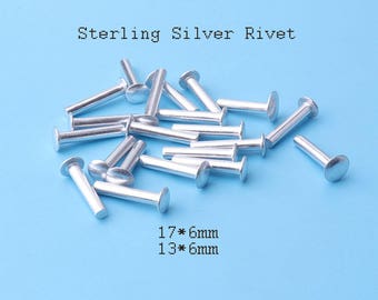 solid rivets 20pcs Sterling Silver Solid Rivets Flat Head Rivets - 17*6/ 13*6 mm cd8