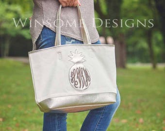 Preppy Monogram Gift-Preppy Monogram Tote Bag-Monogram Tote-Monogram Tote Bag-Pineapple-Preppy Monogram Tote-Tote with Monogram