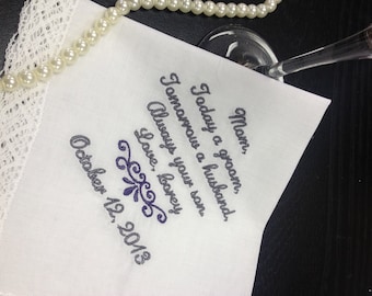 MOTHER Of The GROOM Handkerchief Hanky Hankie Hankerchief - From the GROOM - Mom - MoG - Wedding - Today A Groom Always Your Son
