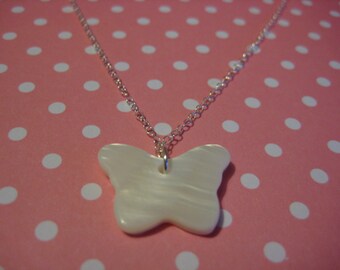 Sterling Silver Necklace with Mother Of Pearl Butterfly Pendant