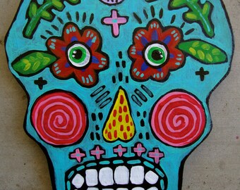 Original Whimsical Folk Art Sugar Skull