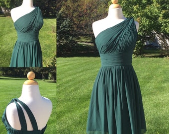 Vintage 90s Boho Style Ruched Hunter Green Party Dress 28" Waist