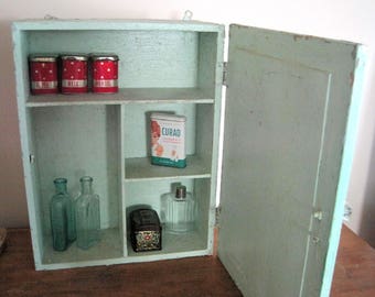 Primitive Medicine Chest, Bathroom Cabinet w/Mirror, Farmhouse Cupboard, Green Cupboard, Apothecary Cabinet, Old Cupboard