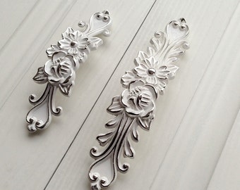 3.75“ 5”Shabby Chic Dresser Drawer Pulls Handles White Silver / French Country Kitchen Cabinet Handle Pull Antique Furniture Hardware