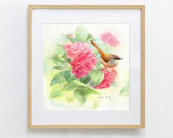 Watercolor Bird, Watercolor Painting, Bird Painting, Watercolor Print, Watercolor flower, Original Watercolor Painting Print,
