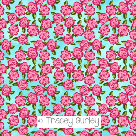 preppy pink roses on turquoise background pink roses flower big paper flower pattern