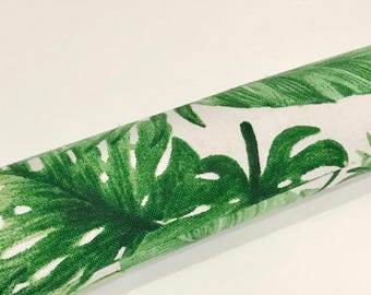 Draft Stopper COVER. Door or window Snake. Light & Noise Stopper. Green Bahamas Palm Leaves fabric. Draught Stopper Made Australia. UNFILLED
