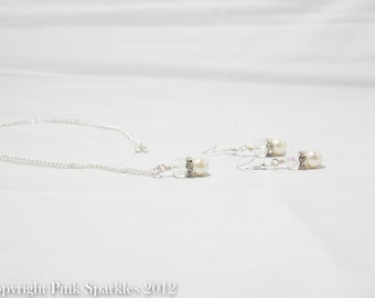 Elfenbein-Perlen-Schmuck-Set, Perle und Kristall, Halskette und Ohrringe Set, Brautschmuck, Hochzeitsschmuck, Brautjungfer Schmuck