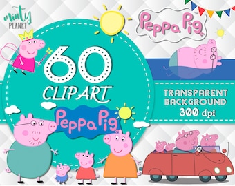 Peppa Pig Clipart, Peppa Pig characters full quality, Clipart transparent background, 300dpi, instant download, PSN013