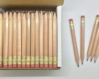 48 Natural Wood Mini short half Hexagon Golf #2 Pencils with erasers Pre-Sharpened Made In the USA - Non Toxic Latex Free Express PencilsTM
