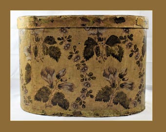 Early American Wallpaper Band Box with Decorated Lid 431