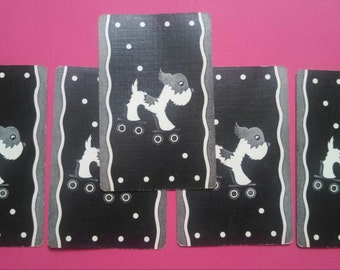 5 vintage playing cards dog on skates (2-151)