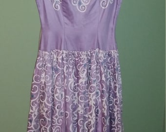 1950s Lavender Abstract Print Full Skirt Dress