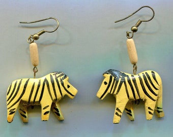 Wooden Zebra Pierced Earrings