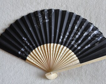 Black Sakura Hand Fan -Handheld Folding Fan, Japanese Hand Fan, wedding pink ,girls hand fan,folding fan
