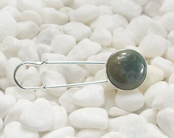 Safety Pin Brooch Wrap Pin Shawl Pin Silver Pin Large Safety Pin Agate Pin Coat Pin Silver Kilt Pin Hajab Pin Sweater Pin - 17007