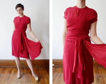 1940s Raspberry Silk Dress - XS/S