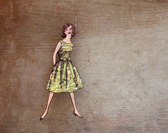 Fabulous Fashion Brooch, Green Frock Brooch, Vintage Fashion Brooch, Made in Australia
