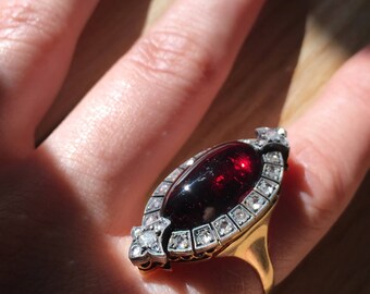 Victorian garnet and gold convertible ring to brooch