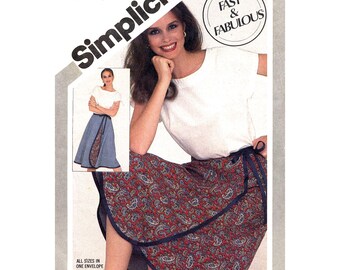 80s Pullover Top, Wrap Skirt Pattern Simplicity 5319 Reversible Skirt Womens Size 6 to 20 Vintage Sewing Pattern