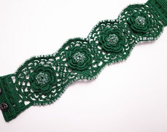 Irish Crochet Lace Jewelry (Irish Love I-b) Fiber Jewelry, Crochet Bracelet, Wide Bracelet