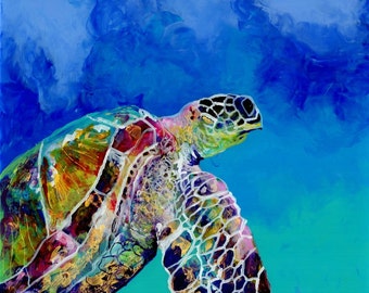 Sea Turtle art prints, Honu print, Hawaiian art, Kauai art prints, Hawaii painting, Hawaiian honu turtles, turtle ocean art, sea turtle
