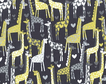 Giraffe Love Gray by Michael Miller - Yellow - Quilting Cotton Fabric - choose your cut