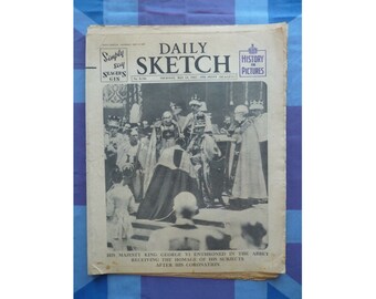 1937 British Royal Coronation Vintage Newspaper. Daily Sketch Original