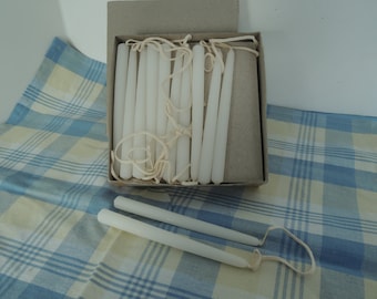 White mini candles, Fit angel chimes, 5" high, Hand dipped box of 36, Joined wick, new old stock, Excellent cond, Original box, Vintage