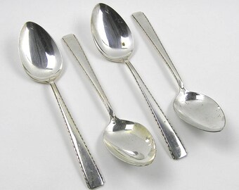 Vintage Nickel Silver Serving Spoons Set of 4 Art Deco Large Serving Spoons