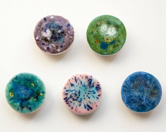 Handmade Ceramic Magnets, Colorful Magnets, Fridge Art, Strong Magnets, Gifts Under 10, Crystalline Glaze, Magnet Set, Kitchen Accessories