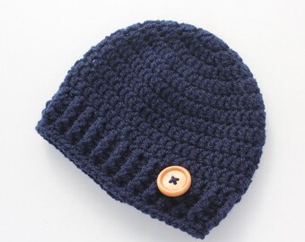 Crochet baby hat, baby boy hat, navy blue, boy winter hat, infant hat, crochet beanie, baby shower gift MADE TO ORDER