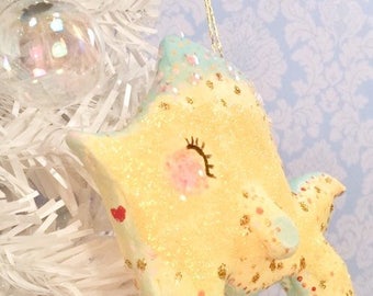 Happy Fish ornament yellow fish party decor vintage retro inspired coastal beach nautical tropical summer mermaid party
