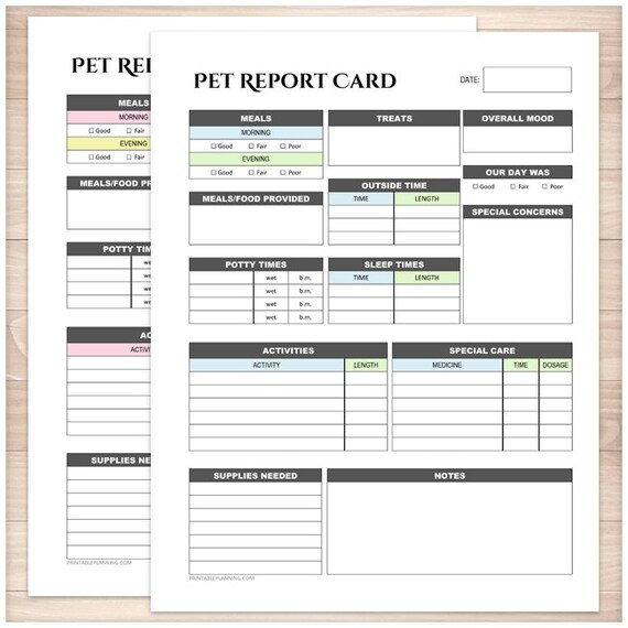 Printable Pet Report Card BUNDLE Daily Care Sheet