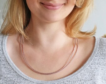 Long thin small bead necklace, tiny bead necklace, layer necklace, delicate necklace, rope necklace, modern necklace, minimal necklace