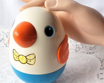 ADORABLE Vintage Roly Poly Playskool Chicken with Bow Tie-Bird-Chick-Animal-Toy-Weighted-Jingles-Noise-Free Shipping!
